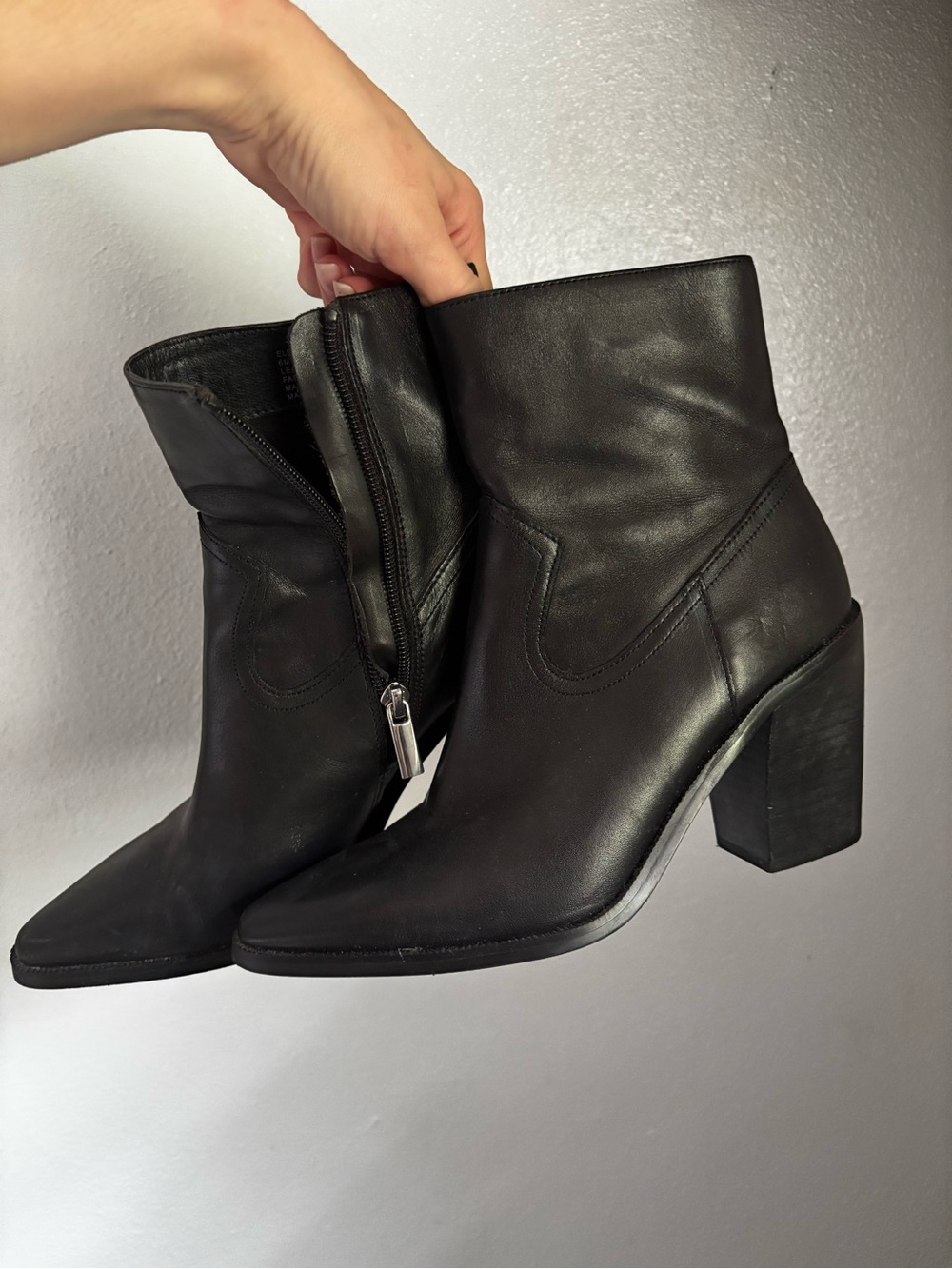 Steve Madden Black Leather Ankle Booties with Block Heel